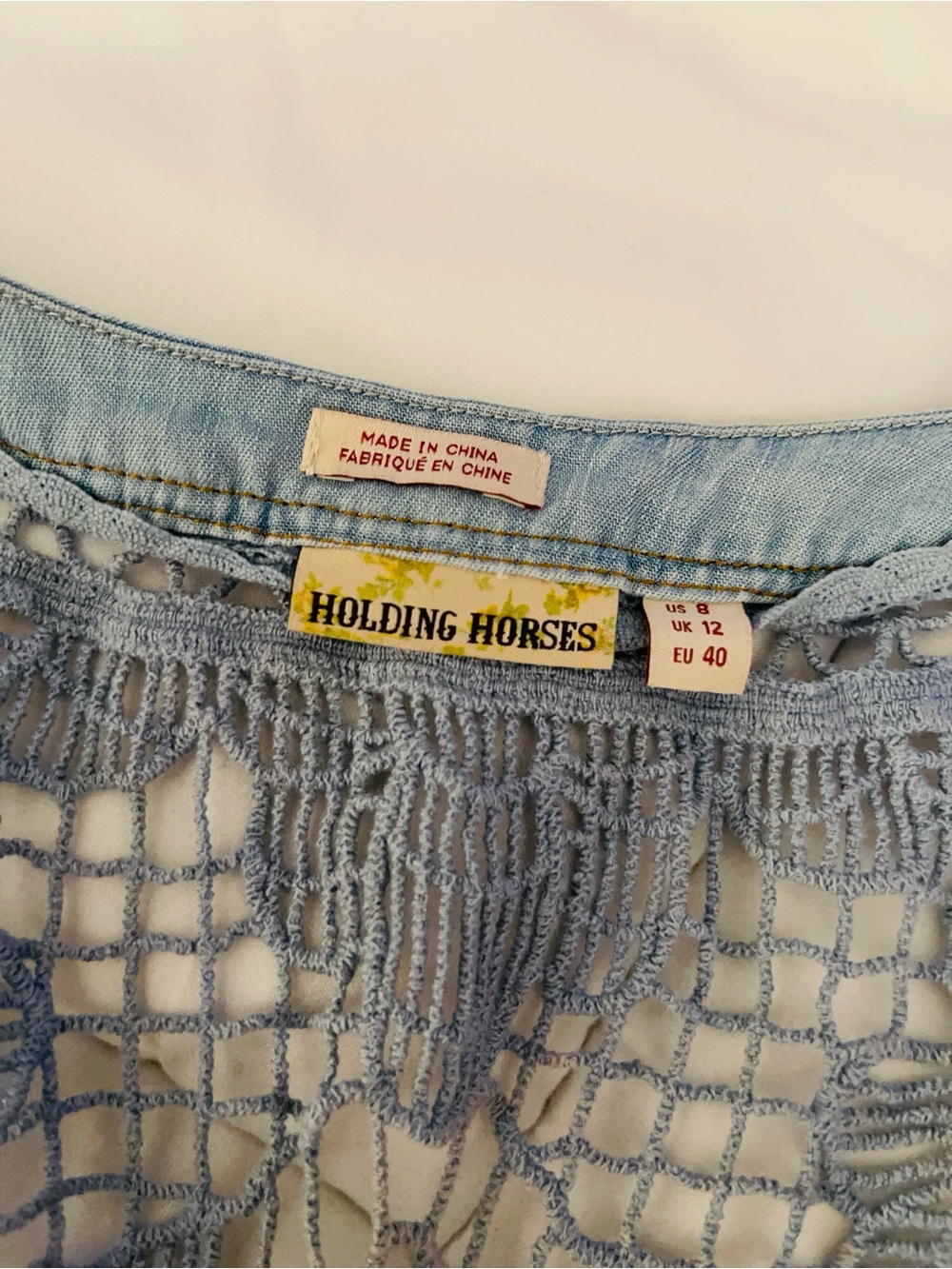 HOLDING HORSES Pale Blue Crochet Top